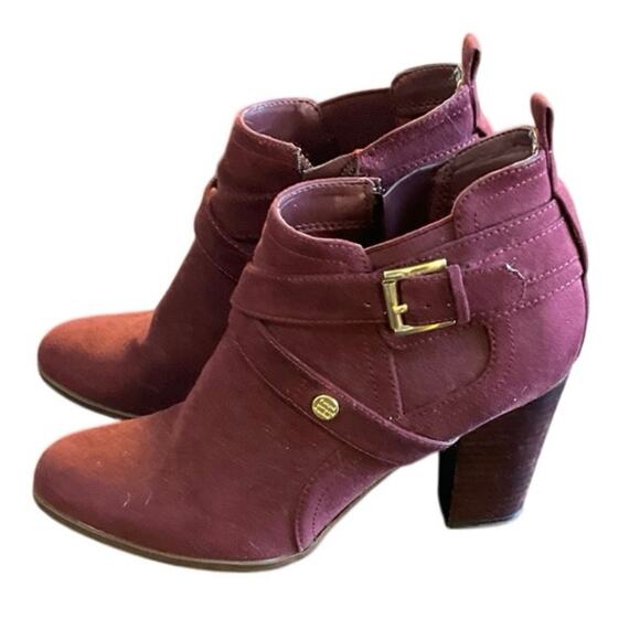 Tommy Hilfiger Burgundy Suede Ankle Boots Booties Women’s 6 Block Heel - Picture 2 of 6